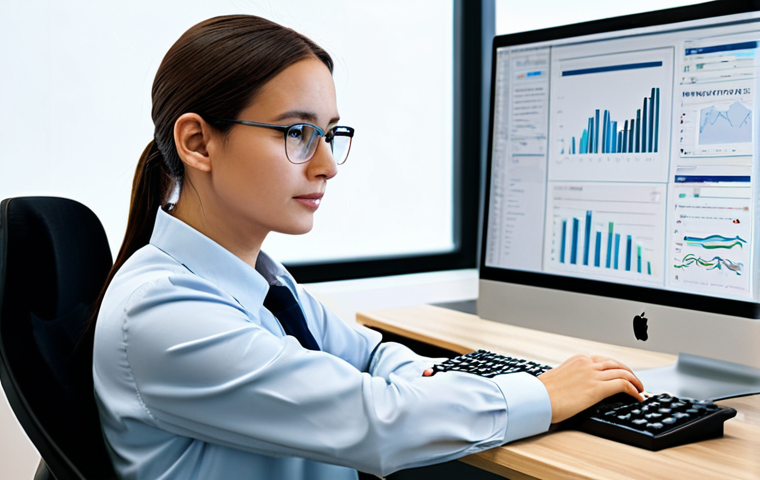 A professional female translator, dressed in a modest business casual outfit, sitting at a contemporary desk in a brightly lit, modern office space. A large computer monitor displays text with an AI interface, and her hands are naturally positioned on the keyboard. She is focused and meticulously post-editing machine-translated text, her expression showing concentration and expertise, emphasizing the synergy between human precision and artificial intelligence. safe for work, appropriate content, fully clothed, professional, perfect anatomy, correct proportions, natural pose, well-formed hands, proper finger count, natural body proportions, high-quality digital illustration, crisp details.