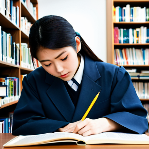 Home 5 JLPT와 일본어 언어학 연구의 차별점 - **Prompt:** A student in a library, surrounded by Japanese language textbooks and study materials, f...